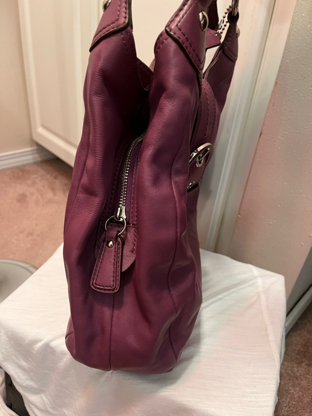 Coach Purple Saffiano Leather Shoulder Bag Silver Hardware - Picture 10 of 15